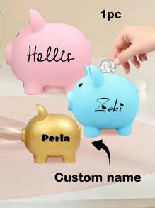 1pc Custom Name Piggy Bank For Kids/Boys/Girls , Personalized Kids Piggy Bank, Customized Unbreakable Piggy Bank, Customizable Plastic Money Bank, 3 Sizes, Pink/Blue/Gold