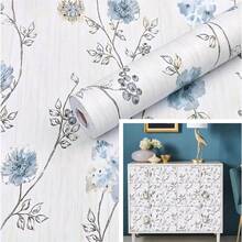 1 卷小花自粘乙烯基壁纸 17.1 英寸 X 39.3/118.1/196.8 英寸 可移除黄色花卉壁纸，可轻松 DIY 家居装饰，适用于卧室、客厅、橱柜、桌子和家具 高品质乙烯基材料，图案灵活，可搭配花卉墙面装饰 - 淺藍色 - 查看 9