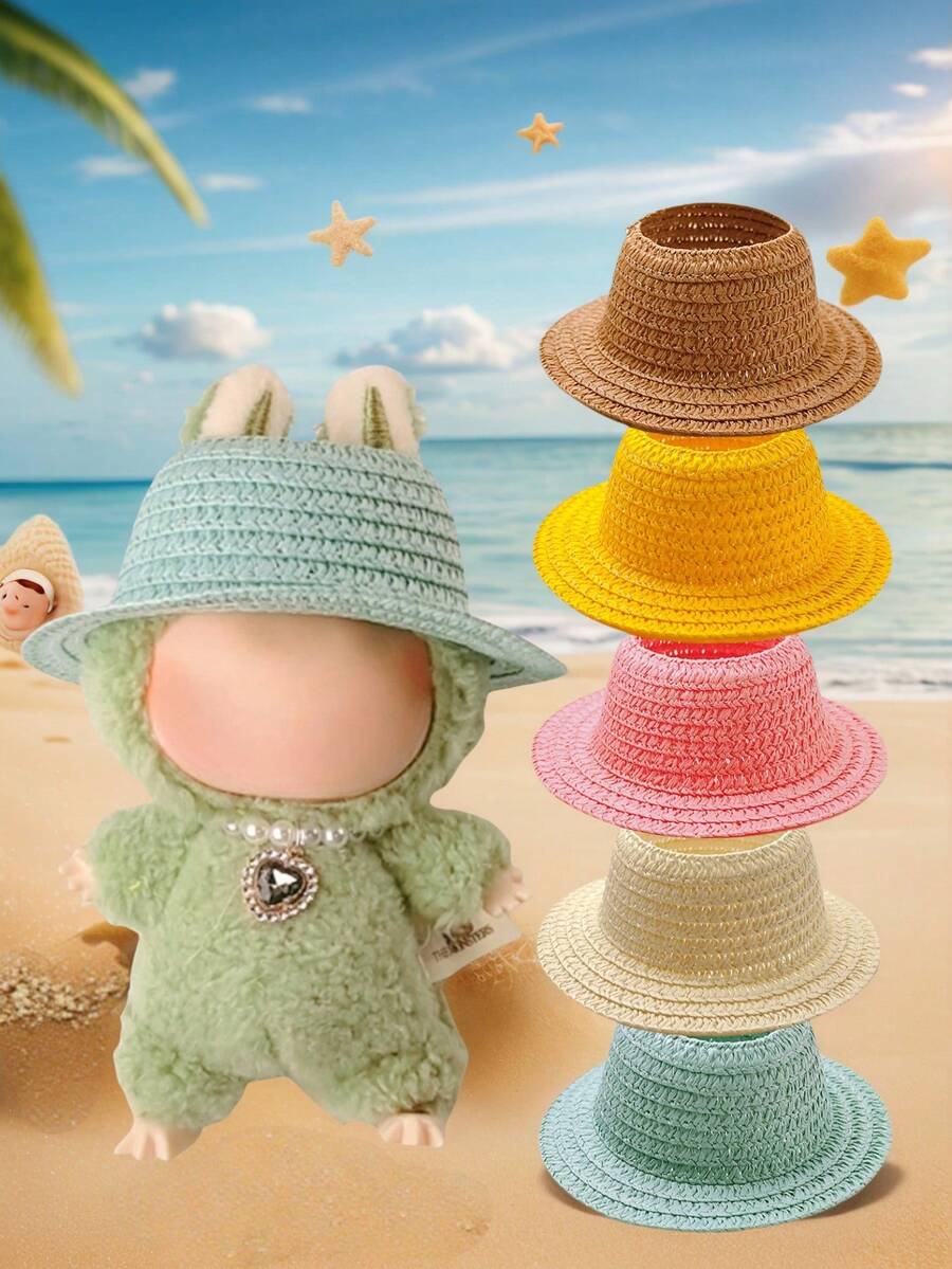 (Hat Only) 1pc Doll Straw Hat, BUBU Openwork Mini Hat, Cute Doll Hat - Multicolor - View 1