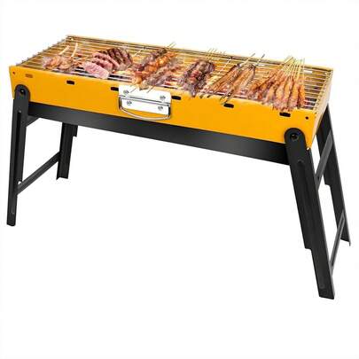 Portable Charcoal Grill, Portable Tabletop BBQ For Outdoor Cooking| Compact Folding Grill For Camping, Hiking, Picnics & Travel| 24"X13"X9" Lightweight Smoky Flavor Grill Designed For Slow Charcoal Grilling, This Grill Locks In Natural Juices And Smoky Flavors While Reducing Excess Fat.Perfect For Burgers, Steak, Fish, And Veggies, Delivering Tender, Restaurant-Quality Meals Outdoors