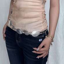 复古西米亚腰链，时尚金属链带腰链配饰 - 銀色 - 查看 13