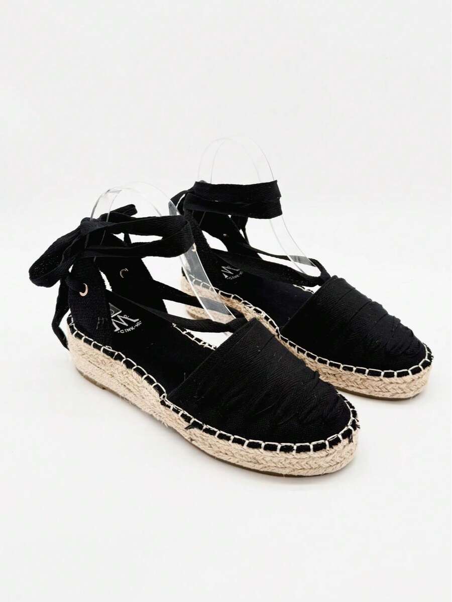 Women's Flat Sandal With Ankle Straps And Jute Sole, Espadrille Style With Intertwined Straps, Perfect For A Bohemian, Comfortable And Summery Style, Ideal For Beach And Daily Use