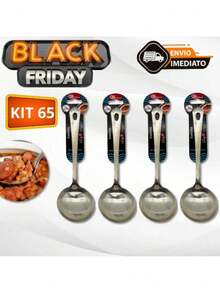 Kit 65 Conchas para Molho Metal Inox Sopa Cozinha Talher Feijão - Multicolorido - Visão 1