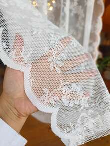 1 件白色玫瑰图案蕾丝帷幔薄纱窗帘，短窗帘，薄纱，咖啡色窗帘，复古浪漫风格，薄纱，由涤纶纤维制成，适用于卧室、房间、客厅、厨房、办公室、咖啡厅和家居装饰 - 白色 - 查看 6