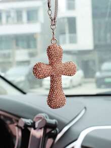 1 件装汽车内饰挂件 满钻圆头十字架车内后视镜挂件内饰装饰挂件