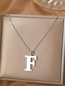 Aomogo 1 pieza Collar de acero inoxidable simple y de moda con 26 letras que no se decoloran, regalo perfecto para hombres en cumpleaños y días festivos - collar - Ver 35