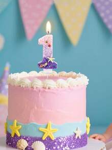 三色渐变贝壳水晶数字0-9生日派对蛋糕装饰蜡烛 - 彩色 - 查看 5