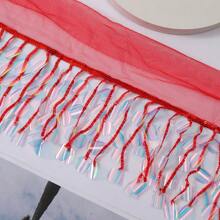 2 Yards Colorful Sequins Tassel Fringe Floral Tulle Lace Ribbon Trim Edge 21cm Edging Trimmings Fabric Embroidered Applique Sewing Craft Prom Party Dress Halloween Costume Wedding