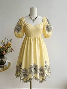 Rusttydustty Yellow Flame Pattern Casual Dress, Suitable For Women, Boho Style, Beach Outfit, Hawaiian Coachella Music Festival Tropical Holiday - Yellow - View 7