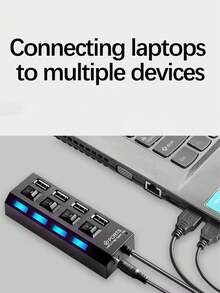 7 端口/4 端口 USB 2.0 集线器适配器带 LED 灯，独立电源开/关开关，适用于电脑、平板电脑、笔记本电脑 [仅支持数据传输，不支持充电] - 彩色 - 查看 9