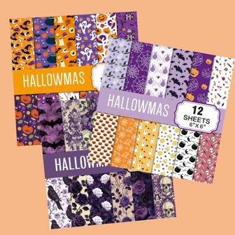 6 英寸万圣节主题纸，12 张南瓜和蝙蝠剪贴簿背景纸，小尺寸工艺纸，用于 DIY 礼品包装、剪贴簿、日记本、备忘录、杂志、生日装饰、设计师计划本、杂志工艺纸、卡片制作用品、万圣节派对装饰收集套件