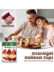 1/4 500毫升透明玻璃厨房储物罐，带盖，适用于隔夜燕麦片杯，适用于办公室或健身房的酸奶、水果和零食。用于在厨房储存燕麦片、布丁、水果和隔夜燕麦片，学校用品，返校必备学校用品