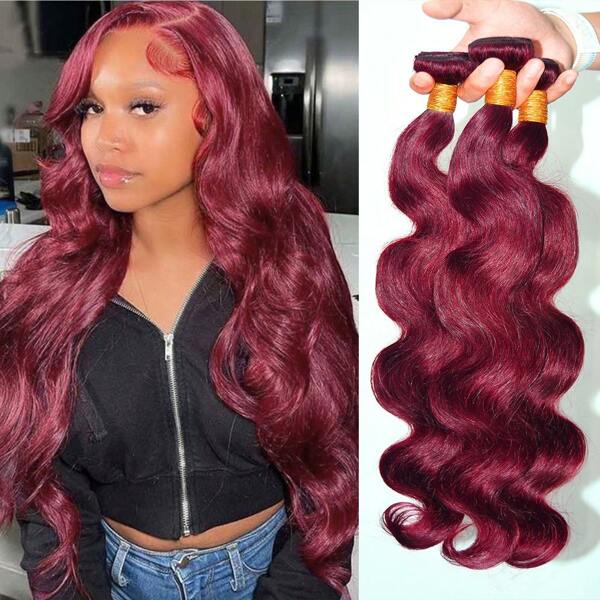 Tissages de cheveux brésiliens naturels ondulés bordeaux, 30 à 66 cm, épais, 99J, pour femmes, extensions de cheveux Remy