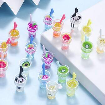 10/30pcs Creative Mini Straw Cup Charms, Realistic Fruit Drink Juice Cup Pendant, Multi-Style Fruit Cup Charm Suitable For DIY Bracelet, Necklace, Keychain, Jewelry Accessories