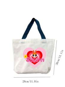 THE POWERPUFF GIRLS Cute Cartoon Policewoman Design Canvas Lunch Bag, Tote Bag With Large Capacity, Suitable For Students, Office Workers