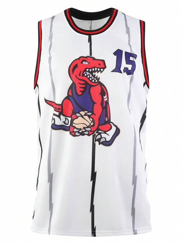 Atonmore Men's Basketball Jersey, White No.15, Embroidered Stitched Basketball Sleeveless Vest