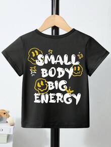 1pc Boys' Casual Letter Print Round Neck Short Sleeve T-Shirt, Summer - Black - View 3