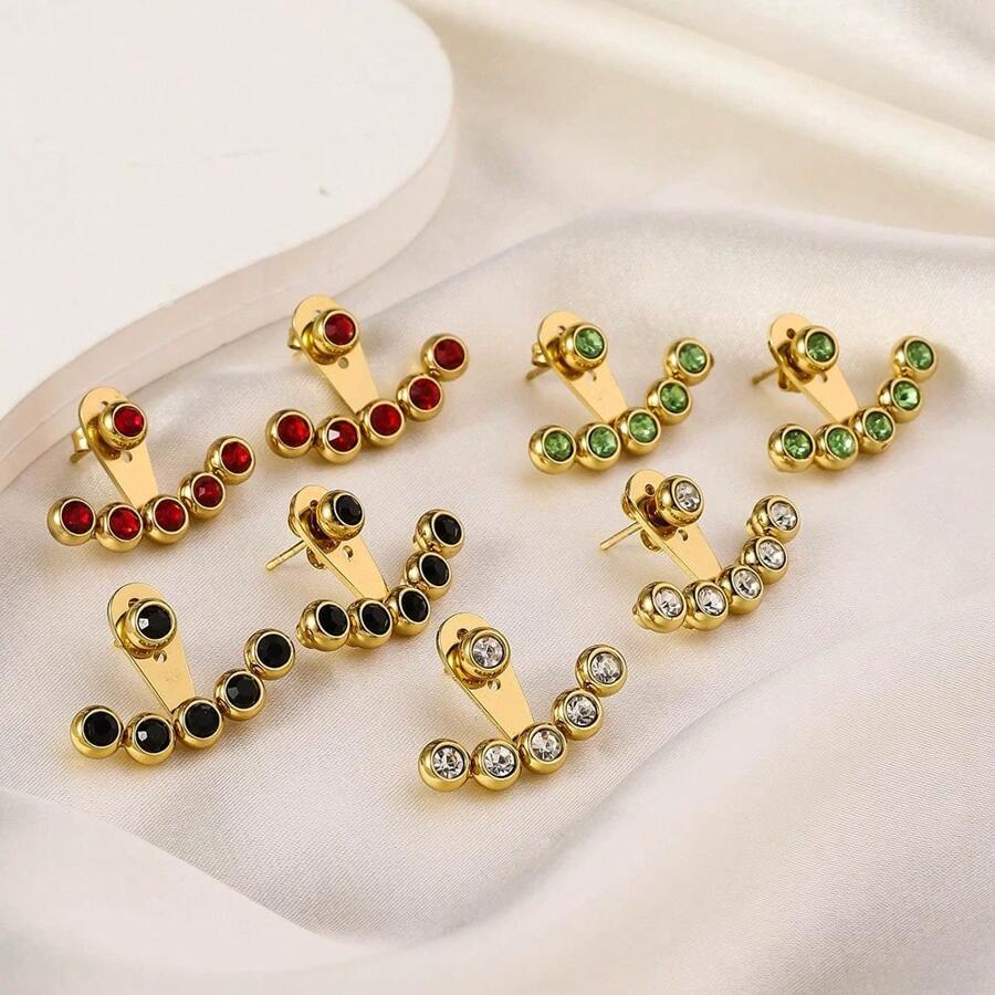 1pair European And American Stainless Steel Can Be Split Into Personalized Front And Rear Two-Wear Stud Earrings For Women's Design Sense Of Advanced Light Luxury Earrings