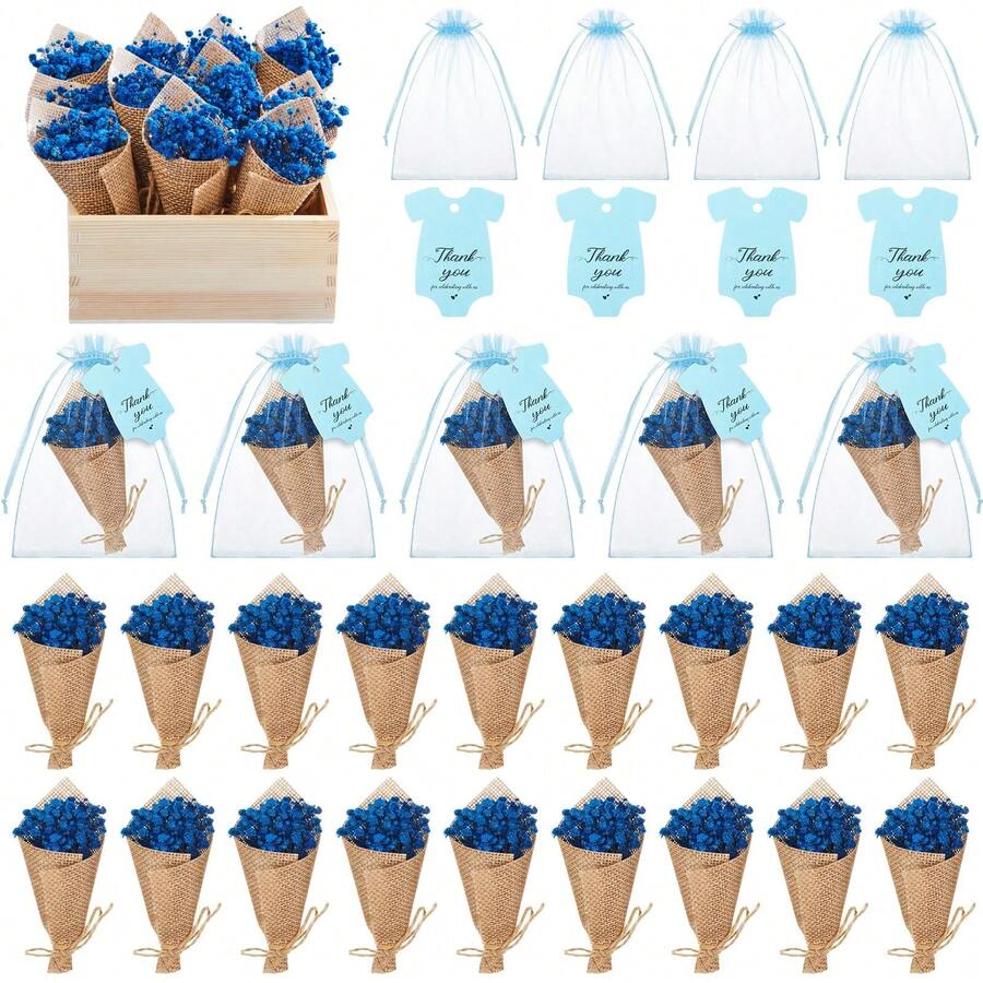 Set de 1/6 flores secas en miniatura, adecuado para bodas de estilo bohemio o como centro de mesa, incluye juncos secos en miniatura y artesanías florales, caja de regalo o decoración de jarrón para damas de honor, Día de San Valentín, regalo