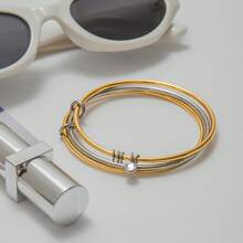 Uworld Minimalistisches zweifarbiges, kreisförmiges Wellenarmband, 3er Set stapelbare Edelstahl Armbänder, Damen Accessoires, Partygeschenk, 18 Karat Goldplattierung