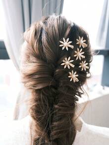 6 件金属花朵设计简约可爱发夹，适合婚礼、日常佩戴、度假场合 - 金色 - 查看 1