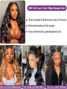 Body Wave 360 Full Lace Human Hair Wig With Breathable Inner Net Design Lace Frontal Wig For Women 360 Lace Front Wigs Natural Look Versatile Styling Options 150% Density
