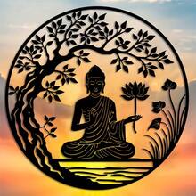 1pc Intricate Zen Buddhist Statue & Floral Design Creative Metal Black Decorative Wall Hanging, Suitable For Living Room, Entryway, Meditation Room, Home Decor, Yoga Enthusiasts Gift, Blessing Ornament - Black - View 7