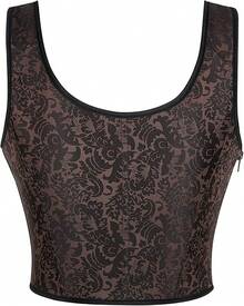 Womens Vintage 1920s Renaissance Lace Trim Corset Bustier, Retro Fashion - Dark Brown - 查看 2
