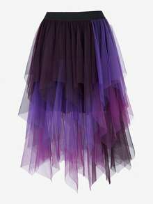 Skirts For Women,Renaissance Period Tulle Asymmetrical Skirt, Halloween Victorian Era Role-Playing Costume Layered Versatile Fairy Skirt High And Low Asymmetrical Hem Skirt Mesh Layered Skirt - 紫色 - 查看 5