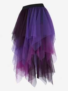 Skirts For Women,Renaissance Period Tulle Asymmetrical Skirt, Halloween Victorian Era Role-Playing Costume Layered Versatile Fairy Skirt High And Low Asymmetrical Hem Skirt Mesh Layered Skirt - 紫色 - 查看 4