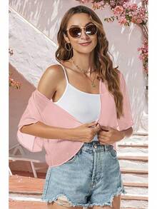 Women Shrug Chiffon Cardigans Open Front Short Sleeve Bolero Evening Dressy - Hồng - Xem 5