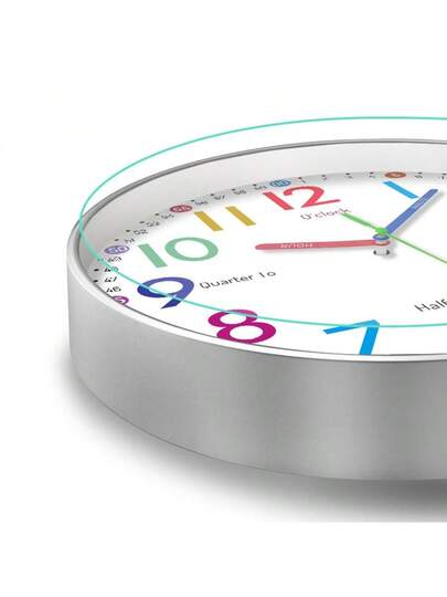 1pc ful Numeric Teaching Wand Clock, Learn To Tell Time, 12 Inch Round Silent Learning Battery Powered, Living Room, Bedroom, School, Classroom, Training Ideal Teacher (Batteries Not Included) Home Room view 7