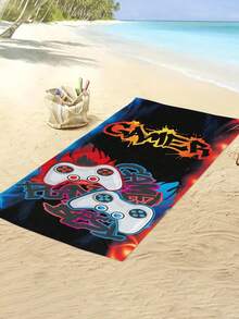 1 件视频游戏控制器沙滩巾、超大超细纤维沙滩毯、超强吸水浴巾适合旅行、游泳、潜水、冲浪、瑜伽、露营、沙滩配件夏季旅行、度假浴室装饰沙滩必需品、泳池浮球