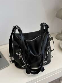 Bolsa de Ombro Retrô de Couro de Grande Capacidade, Design Minimalista e Único, Adequada para Trabalho, Escola, Viagem, Novidade da Primavera 2025