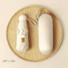 Travel Mini Umbrella For Purse With Case Small Compact UV Sun Protection Sun Lightweight Tiny Pocket Umbrella For Women Girls And Men - Warm sand color - 查看 2