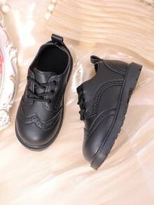 Flat Bottom Leather Shoes For Baby, Toddler, Little Kids - Round Toe, Lace-Up Cute Dance/School Shoes For Girls - Black - View 6