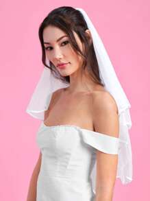 1pc Bridal Double-Layer Veil With Edging, Romantic Wedding Headdress Accessary, Suitable For Wedding, Photoshoot, And Formal Parties