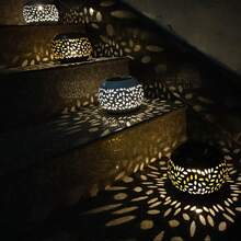 1 Stück/2 Stücke Solar betriebene Eisen & Keramik gepunktete Laterne, Cut Out Landschaftsbeleuchtung, wasserdichte Outdoor-Dekoration für Garten, Terrasse, Balkon - Verschiedenfarbig - Übersicht 7