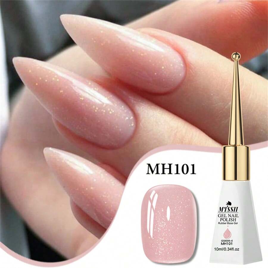 Mtssii 1瓶10毫升果冻裸粉色闪粉橡胶底胶指甲油封层加固胶可卸UV LED指甲油半永久美甲结构胶，不含酒精，光滑亮泽，美甲DIY居家及美甲沙龙用品 - 粉色 - 查看 1