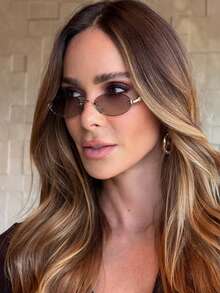 1pc Women's Dark Grey Oval Frameless Metal Leg Edged Small Frame Fashionable Eyeglasses, Suitable For Daily Wear Elegant Outfit For Summer Beach Vacation,Outdoor,Travel - Ombre - View 6