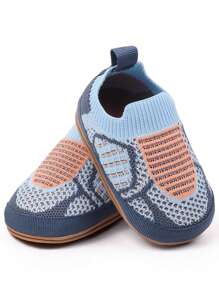 1 Pair Of Infant Shoes, Knitted Mesh Breathable Upper, Pu Leather Non-Slip Sole Design, Suitable For Indoor And Outdoor Learning To Walk, Soft Flat Shoes For Infants.