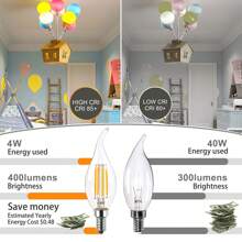 6 pezzi di lampadine a LED a fiamma C35 da 4W, equivalente a 40W, attacco E12/E14 a candela, dimmerabili, a forma di candela vintage, per lampadari, lampadari a soffitto e decorazioni per la casa