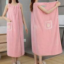 1pc Women Towel Wrap Bathrobe, Quick Dry Spa Wrap Towel With Thick Shoulder Strap, Floral Pattern Wearable Bath Skirt, Absorbent Bathroom Towel Suitable For Home Shower, Sauna Skirt Home Bathroom Decor Summer Back To SchoolFor Beauty Salon Home Bathroom