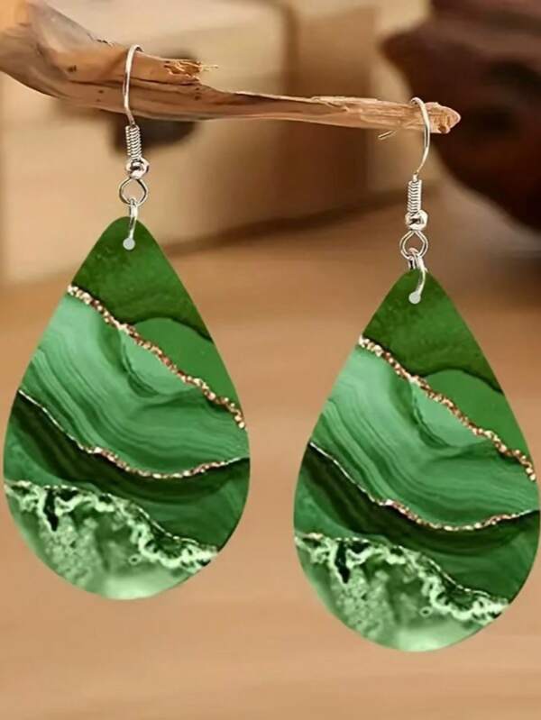1 Pair Boho Style Green Dangling Wooden Drop Earring For Women