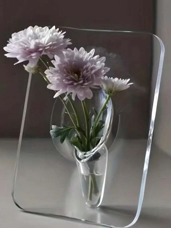 1pc Fashionable Acrylic Decorative Photo Frame & Flower Vase - Minimalist Desktop Decor & Home/Office Accessory For Displaying Hydroponics Plants