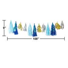 Blue And Gold Tissue Tassel Banner 108" X 9" - 1 - View 3