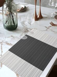 2/4/6/8/12pcs Woven Striped Placemats, Hollow Drain Tea Coasters, PVC Material 11.8in X 17.7in Heat-Insulating Mats, Washable, Trimmable, Easy To Clean, Wipe-Able, Non-Slip, Heat-Resistant, Suitable For Gifts, Room Decor, Dining Table Decor, Home Decor, Birthday Decor, Wedding Decor, Outdoor Decor, Picnic Decor