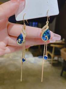 1 par de pendientes colgantes de elegante pluma azul con y borla con diseño de fénix, joyería personalizada, encantadora y elegante
