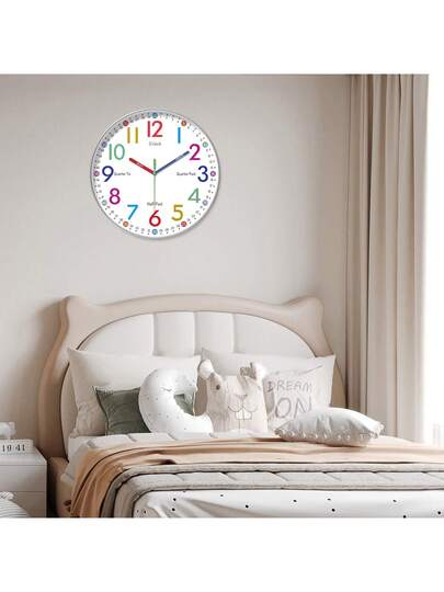 1pc ful Numeric Teaching Wand Clock, Learn To Tell Time, 12 Inch Round Silent Learning Battery Powered, Living Room, Bedroom, School, Classroom, Training Ideal Teacher (Batteries Not Included) Home Room view 5