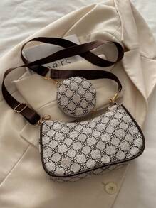 Bolso cuadrado con patrón geométrico mini con monedero, bolso retro con patrón cuadrado clásico para mujer con monedero colgante, bolso de mujer con bolsillo para monedas